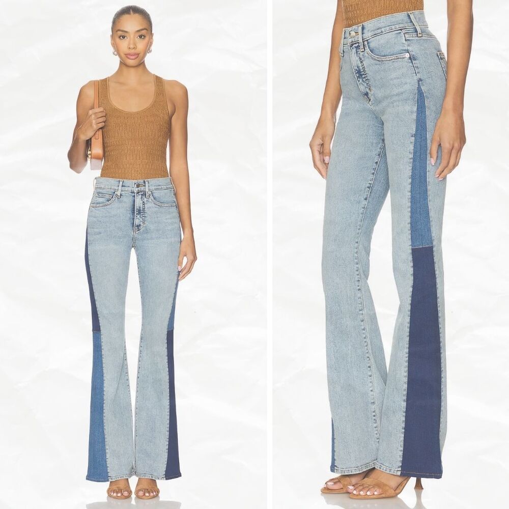 VERONICA BEARD Beverly Two-Tone Skinny Flare Jean in Ripple Dust - Picture 2 of 10